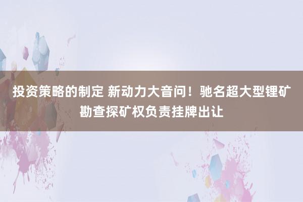 投资策略的制定 新动力大音问！驰名超大型锂矿勘查探矿权负责挂牌出让