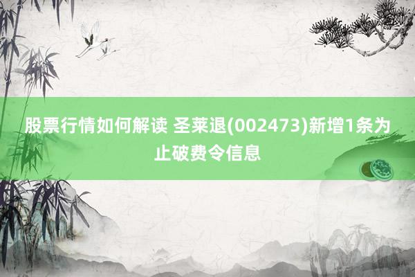 股票行情如何解读 圣莱退(002473)新增1条为止破费令信息