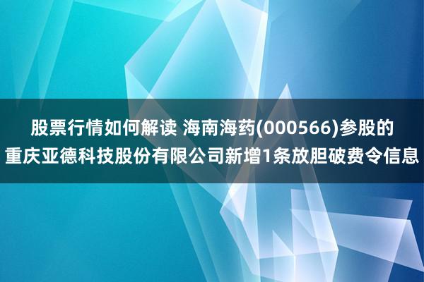 股票行情如何解读 海南海药(000566)参股的重庆亚德科技股份有限公司新增1条放胆破费令信息