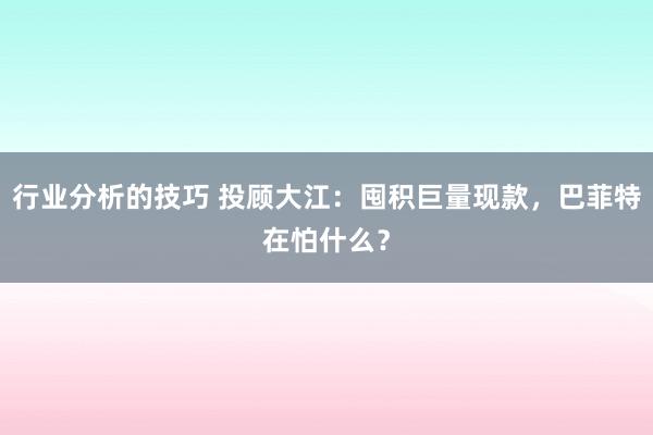 行业分析的技巧 投顾大江：囤积巨量现款，巴菲特在怕什么？