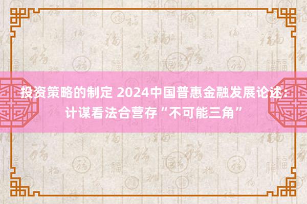 投资策略的制定 2024中国普惠金融发展论述：计谋看法合营存“不可能三角”