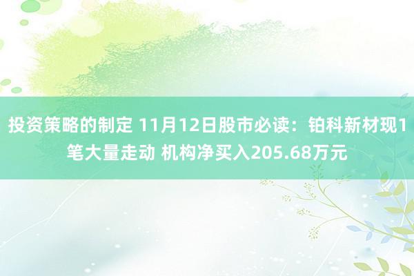 投资策略的制定 11月12日股市必读：铂科新材现1笔大量走动 机构净买入205.68万元