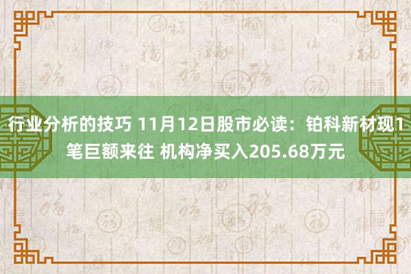 行业分析的技巧 11月12日股市必读：铂科新材现1笔巨额来往 机构净买入205.68万元