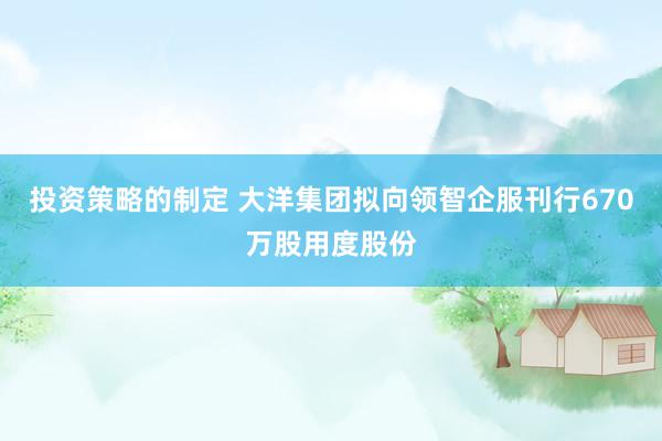 投资策略的制定 大洋集团拟向领智企服刊行670万股用度股份