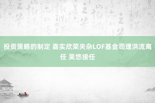 投资策略的制定 嘉实欣荣夹杂LOF基金司理洪流离任 吴悠接任