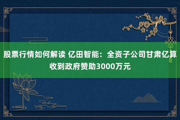 股票行情如何解读 亿田智能：全资子公司甘肃亿算收到政府赞助3000万元