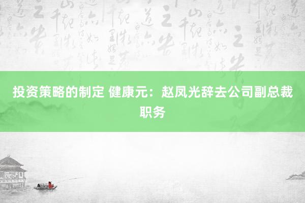 投资策略的制定 健康元：赵凤光辞去公司副总裁职务