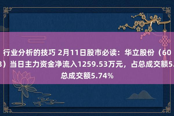 行业分析的技巧 2月11日股市必读：华立股份（603038）当日主力资金净流入1259.53万元，占总成交额5.74%