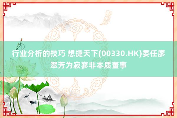 行业分析的技巧 想捷天下(00330.HK)委任廖翠芳为寂寥非本质董事