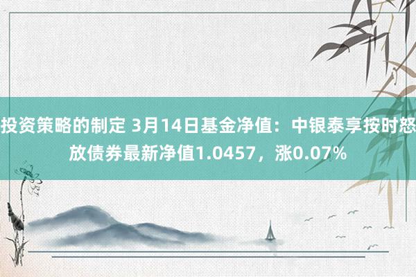 投资策略的制定 3月14日基金净值：中银泰享按时怒放债券最新净值1.0457，涨0.07%