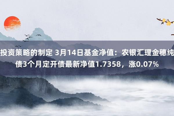 投资策略的制定 3月14日基金净值：农银汇理金穗纯债3个月定开债最新净值1.7358，涨0.07%