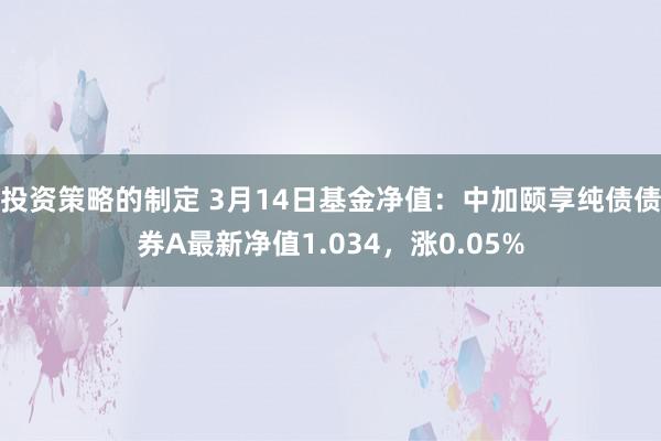 投资策略的制定 3月14日基金净值：中加颐享纯债债券A最新净值1.034，涨0.05%